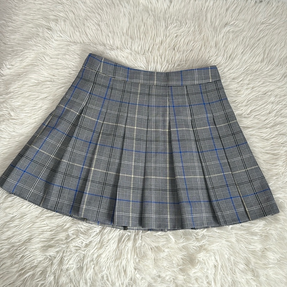 Sunday Best Grey, Blue & Yellow Plaid Pleated Mini Skirt